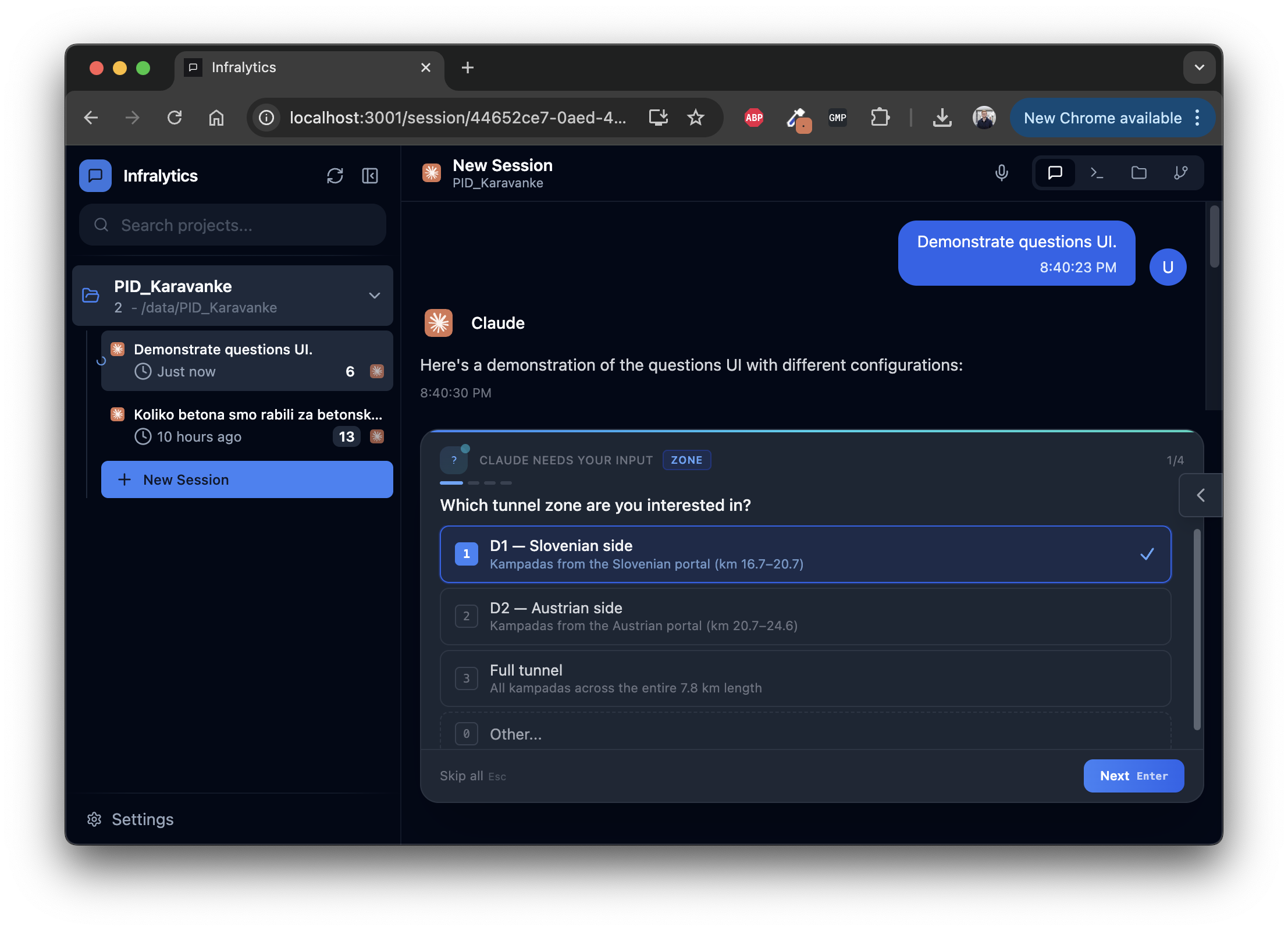 Interactive question UI